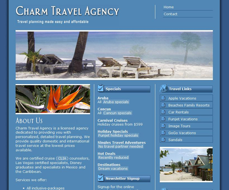 Charm Travel Agency website